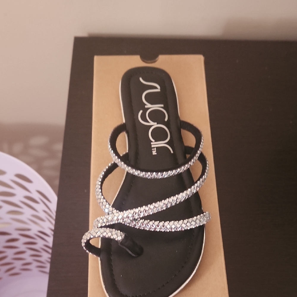 Sugar Black and Silver Strappy Sandals